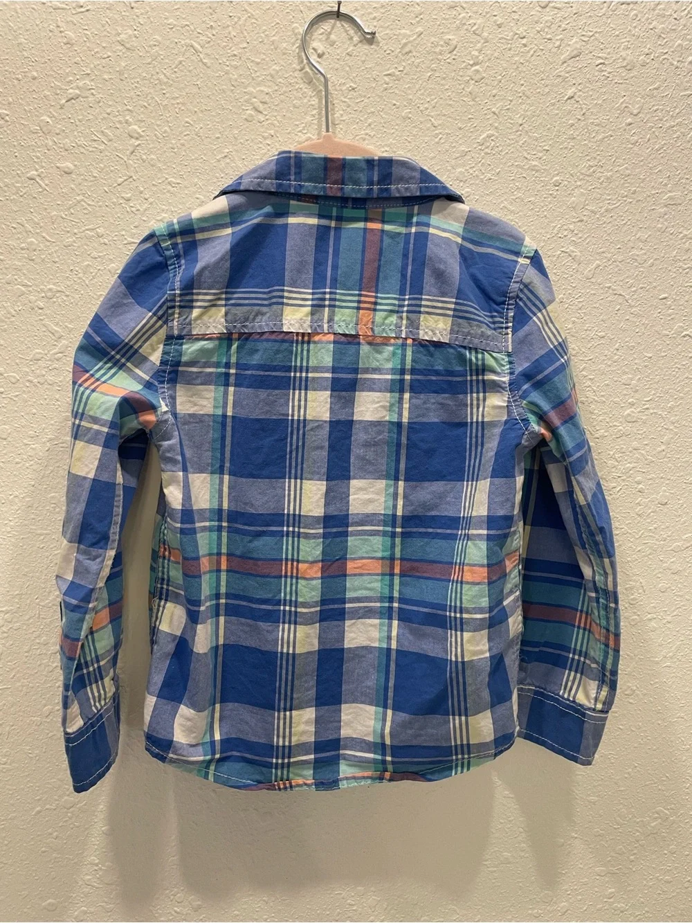 OshKosh B'gosh Blue Plaid Button-Down Shirt with Mint & Coral Stripes